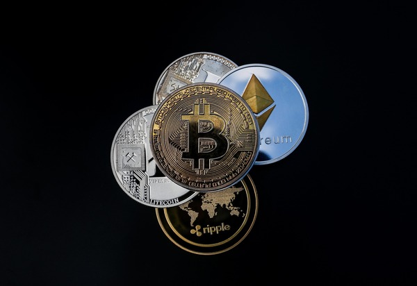 Crypto coins on a black background