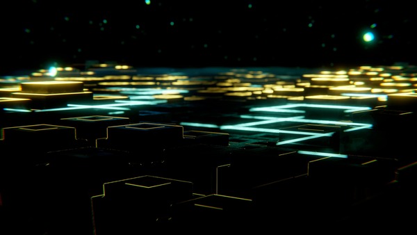 Glowing digital grid on a dark background