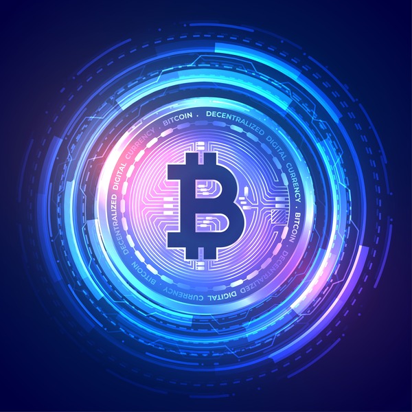 Glowing neon Bitcoin symbol